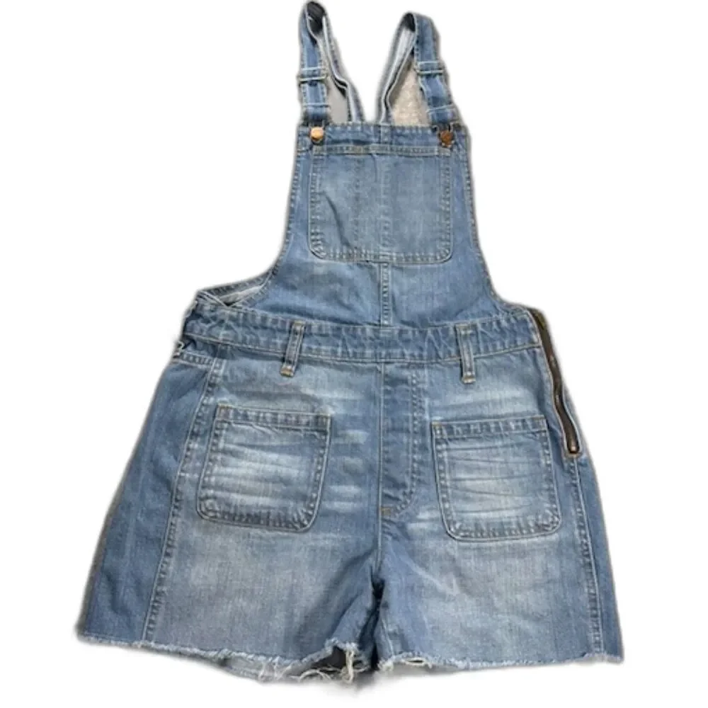 Madewell Denim Short Overalls Women's S Blue 100% Cotton Raw Hem Bib Shortalls